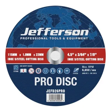 Jefferson 115mm x 1.0mm INOX Cutting Disc - JEFD26PRO