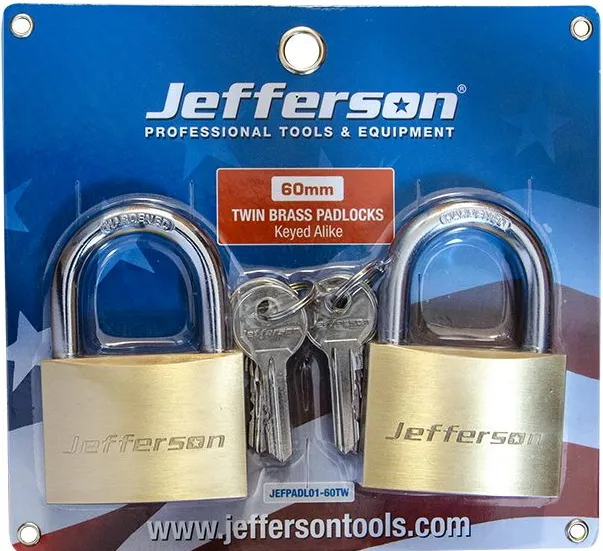 Jefferson - Brass Padlock 60mm (Twin Pack) JEFPADL01-60TW
